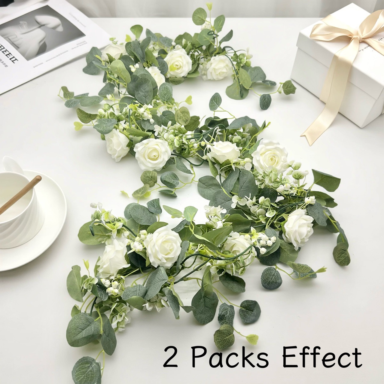 Eucalyptus Preserved - 1pc Artificial White Rose Flower Eucalyptus