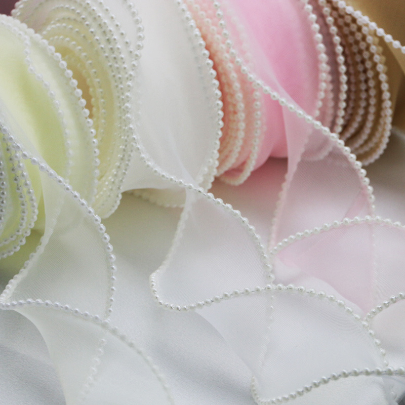 (5yards/roll)4cm Pearl Edge Wa - Ribbon Organza Roll recensione e prezzo